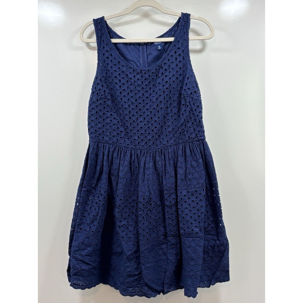 Old‎ Navy Navy Blue Eyelet Dress Size 10 Scoop Neck Sleeveless Fitted Full Skirt